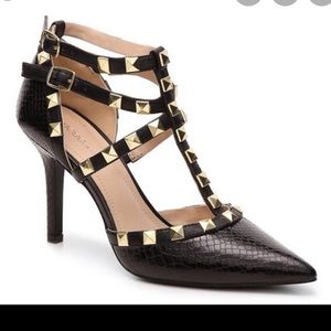 BCBG Black Embossed & Studded Heels